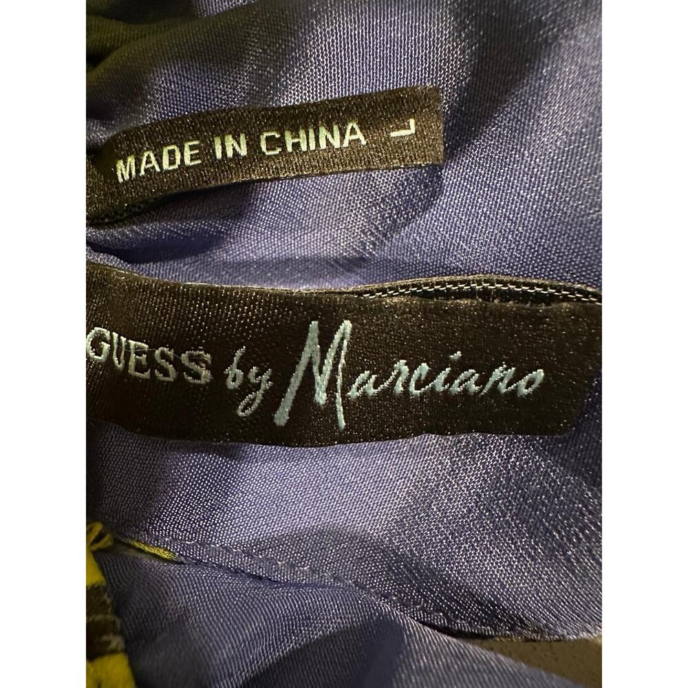 GUESS by Marciano Womens L Tropical Halter Maxi Dress Gold Belt Blue Yellow - Picture 13 of 13